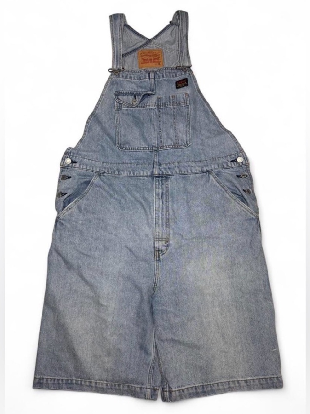Levi’s Denim Short Overalls XL Light Wash Utility Carpenter Shortalls Unisex VTG